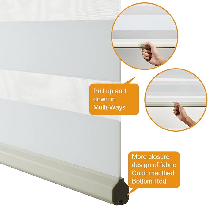 Persilux Cordless Zebra Blinds for Windows Free-Stop Roller Windows Shades (31" W X 72" H, Cream) Dual Layer Light Control for Day and Night, Light Filtering Sheer Shades for Home, Easy to Install