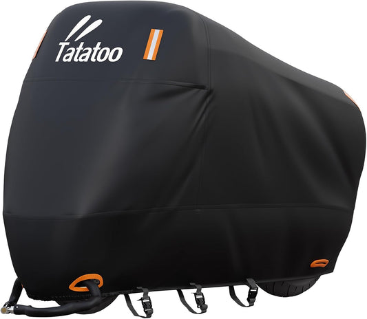 Motorcycle Cover Waterproof Outdoor, 300D Heavy Duty, UV & Rain Resistant, Windproof with 3 Buckles, Fits Most Motorcycles, Cruisers, Sportbikes, Dirt Bikes, Scooters up to 112.2"- 4XL Size