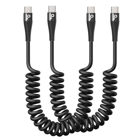 USB C to C Cable 100W 3FT for Car, Coiled USB C Cable Fast Charging for iPhone 16, Short USB Type C Cable for iPhone 15/Pro Max/Plus/Samsung Galaxy S23, Compatible All Type C Devices -Black