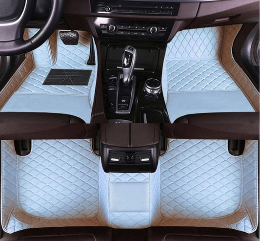 Custom All-Weather Protection Leather Car Floor Mats for Cars Sedan SUV Sports Car Waterproof Floor Mat (White)