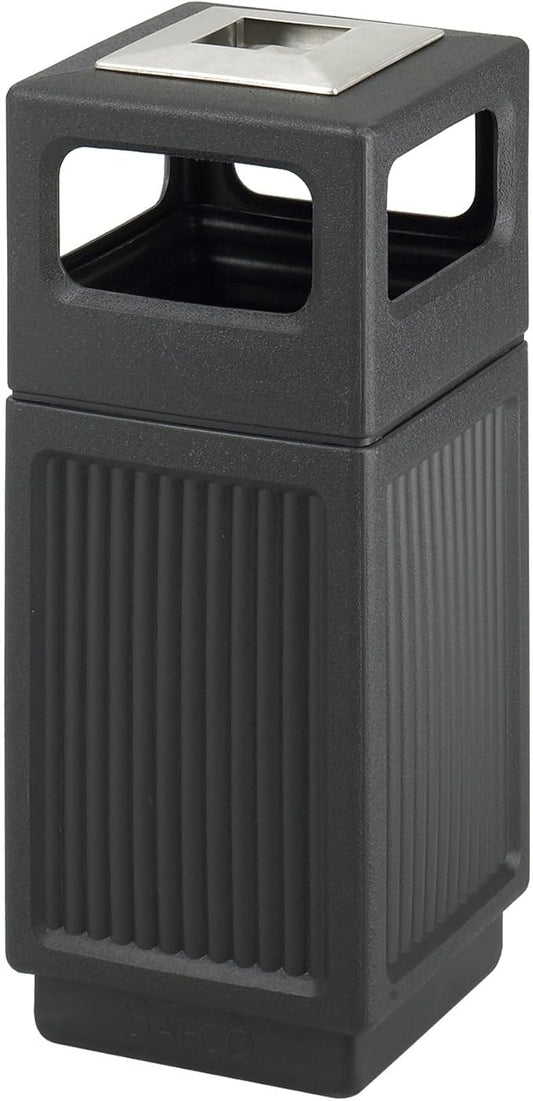 Safco Canmeleon Trash Can, 30 Gallons, Indoor and Outdoor Use, Durable & Weather-Resistant Commercial Garbage Can with Ashtray, Black