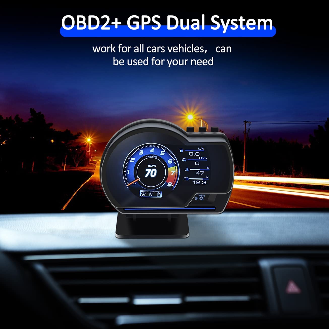 KAOLALI Car HUD Head Up Display, Car HUD Display for Digital OBD+GPS Dual System Smart Gauge Display MPH RPM Over Speeding Alarm for Most Cars After 2012