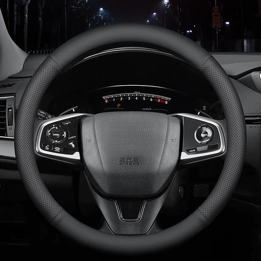 New Nappa Leather car Steering Wheel Cover, Anti-Slip, Safety, Soft, Breathable Full Surround Universal 15 inch Black
