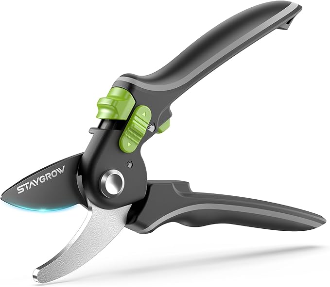 Pruning Shears for Gardening - 8.5" SK5 Garden Shears Cuts 10000+ Times Staying Sharp - Garden Scissors with One-handed Unlocking & Adjustable Handle- Garden Clippers Gardening Tools for Men Women