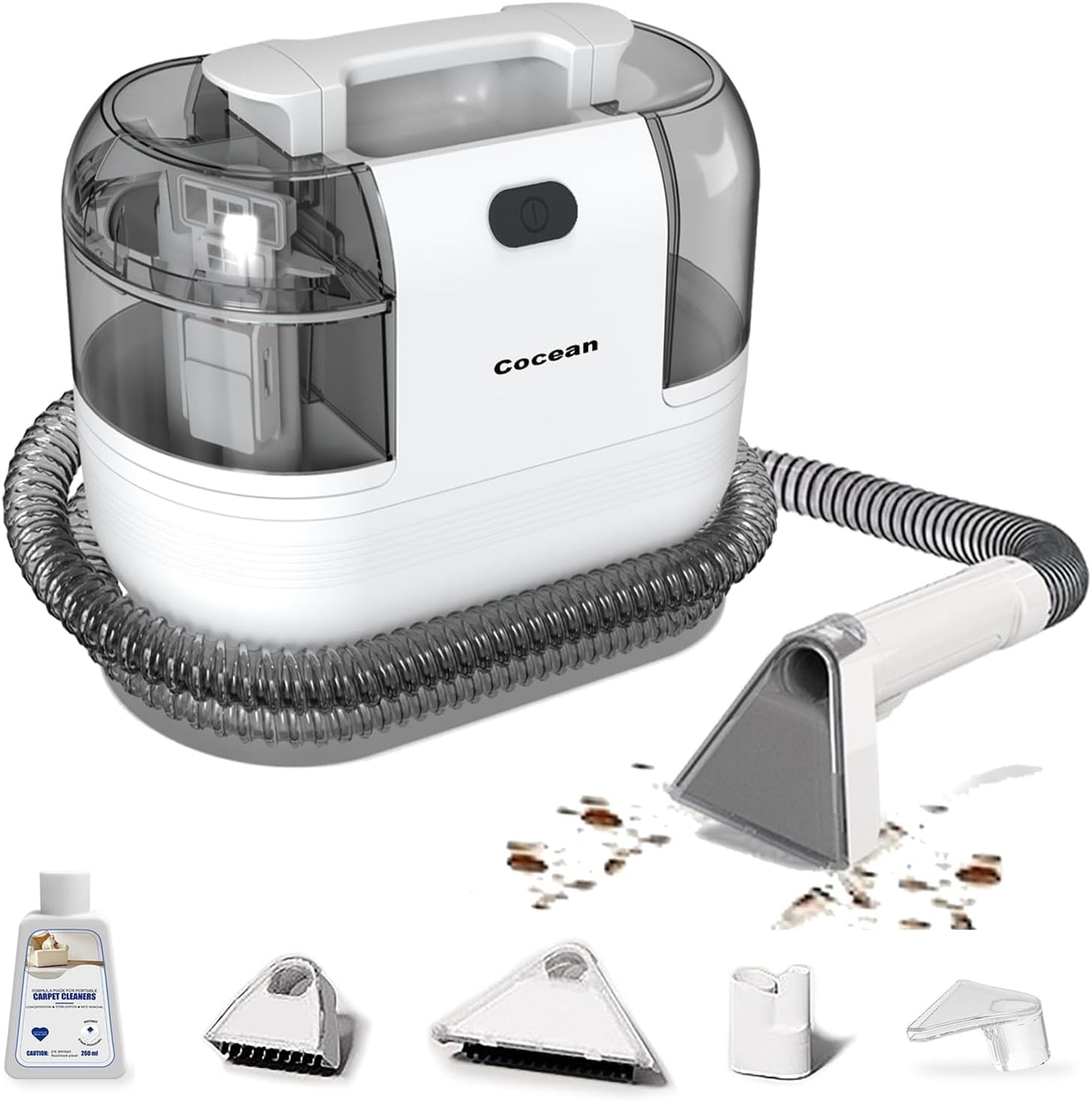 COCEAN Multi-Purpose Portable Carpet and Upholstery Cleaner, Carpet Cleaner Machine Powerful Suction Spot Cleaning, Deep Stain Cleaning for Carpet, Car Seats, Pets, Couches, with Dual Size BrushHead