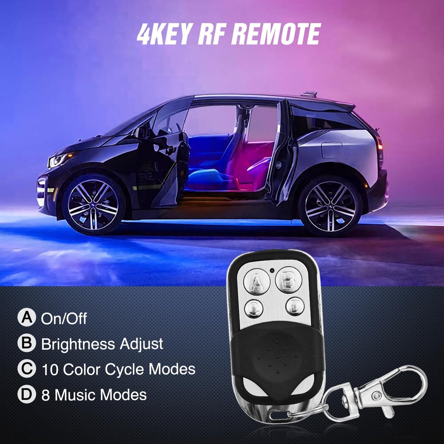 Nilight 4PCS Interior Car Strip Lights Cigarette Lighter Dream Color RGB-IC 12V DC with App Remote Control Multicolor Under Car Dash Lighting 2 Lines Design Music Sync Mode for Cars Truck ATV UTV