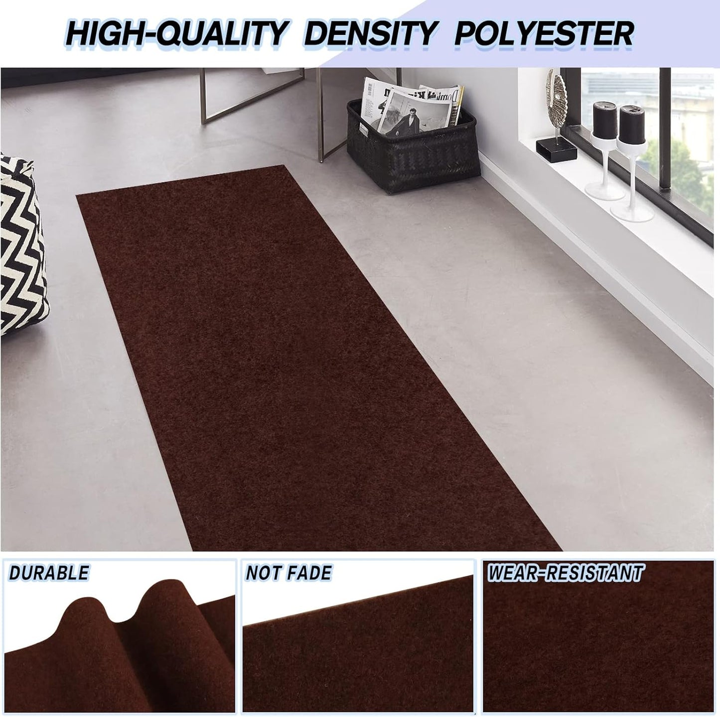 Custom Size Backed Non-Slip Area Rugs Runner, Easy Clean, Waterproof Runner Rugs for Hallway Entryway, Kitchen, Laundry, 2FT x 45FT, Brown