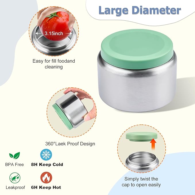 Bento Lunch Box for Kids with 8oz Soup Thermo, Leak-proof Lunch Food Containers with 5 Compartment, Insulated Lunch Bag & 17oz Stainless Steel Water Bottle for School, Trvael