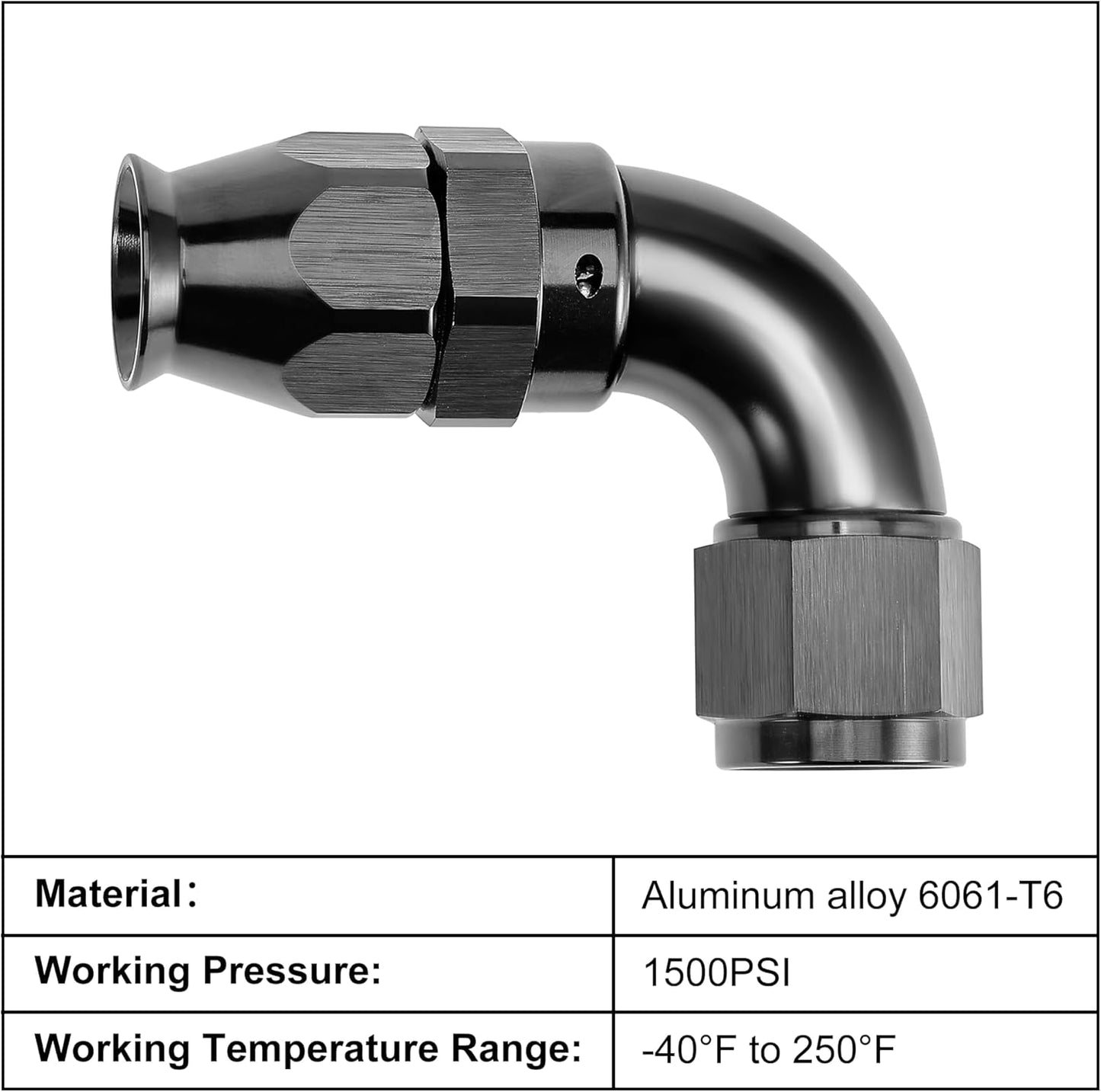 EVIL ENERGY 10AN 90 Degree PTFE One Piece Full Flow End Hose Fitting Aluminum Black