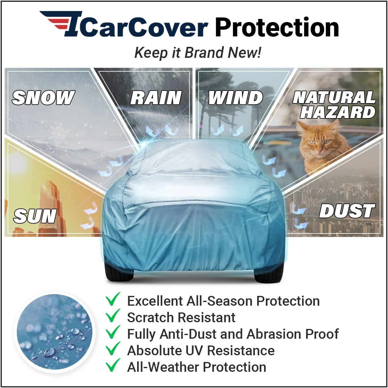 iCarCover Premium Car Cover for 1962-1968 Chevy Chevy II 2-Door, 4-Door Heavy Duty Waterproof All Weather Automobiles Custom Fit Indoor Outdoor UV Snow Protection Covers with Straps and Bag