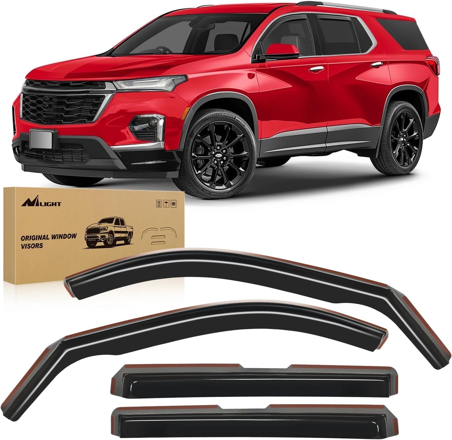 Nilight Durable in Channel Rain Guards for Chevrolet (Chevy) Traverse 2018 2019 2020 2021 2022 2023 Window Deflectors, Vent Window Visors-4pcs