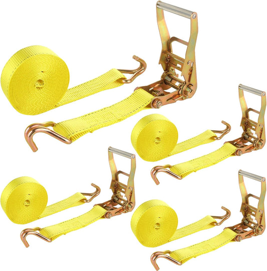 4 Pack 2 Inch Ratchet Straps Heavy Duty 20ft Tie Down Straps Ratchet with Double J Hook, 10000 LBS Break Strength, Cargo Ratchet Straps for Moving, Truck, Trailers, Motorcycles, Kayaks, Car Roof