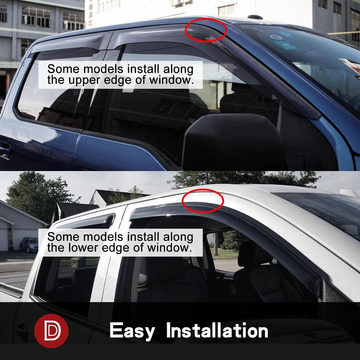 Side Window Visor Wind Vent Deflectors,2pcs Outside Mount Tape-on Shatterproof Dark Smoke Rain Guards Shades fit for 2007-2018 Jeep Wrangler (JK) 2-Door Model 92328