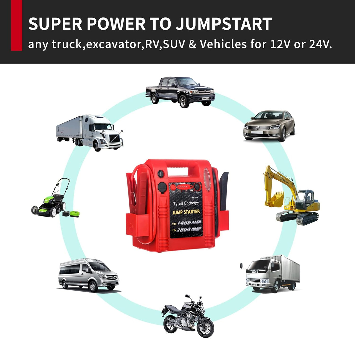 12V/24V Jump Starter,2800/1400 Peak Amp,Truck Battery Booster Pack, and Pure Copper Jumper Cables,Heavy Duty Jump Box Includes Dual USB and DC Ports Power,Car Battery Jump Starter