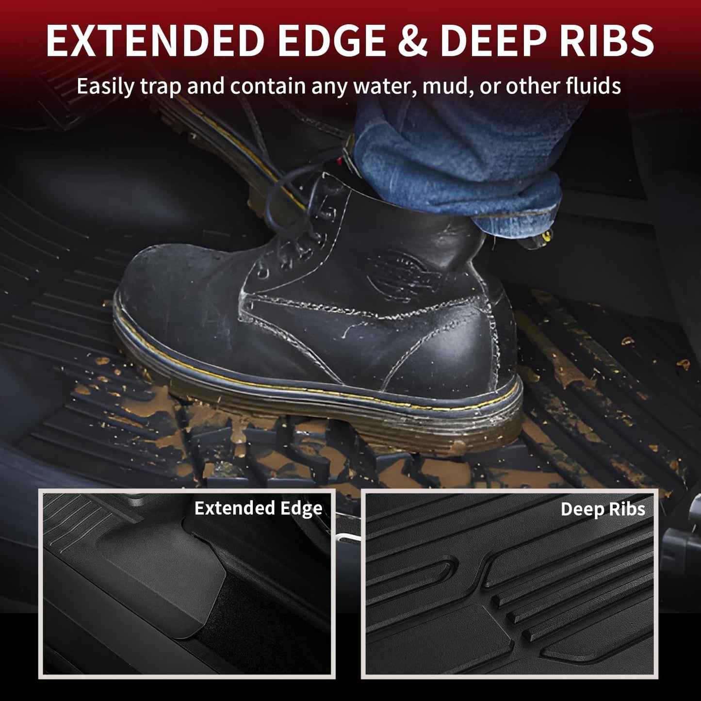 LASFIT Front Floor Mats for Ford F-150 2015-2025 | F150 Lightning 2022-2025 SuperCrew & Super Cab Carpet Floor All Weather Car Liners TPE Truck Mats-First Row Only, 2pcs Black