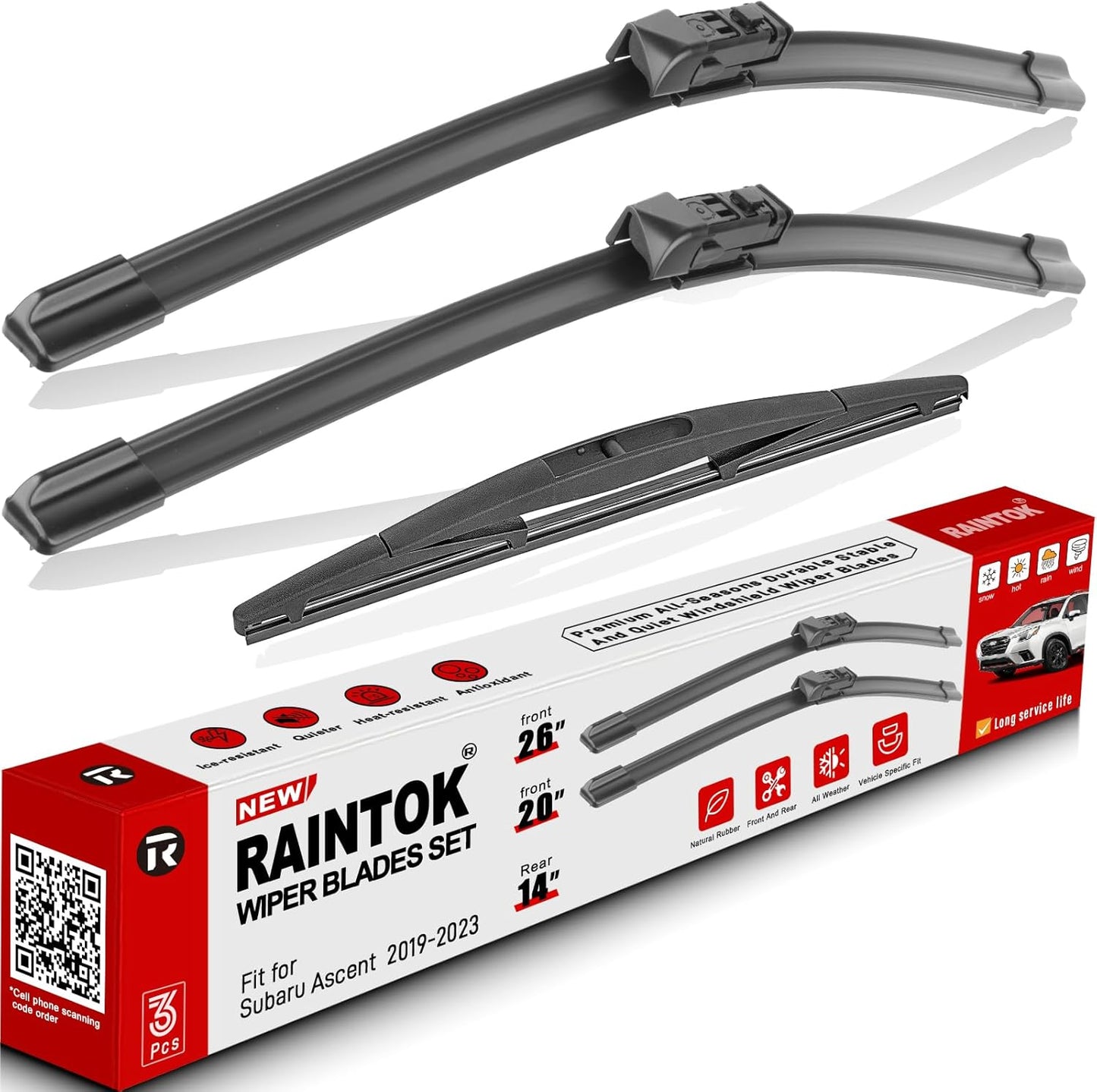 Windshield Wiper Blades Replacement for Subaru Ascent 2019 2020 2021 2022 2023 Original Factory Quality Front Rear Wipers Blade Set for My Car - 26" 20" 14" (Pack of 3)