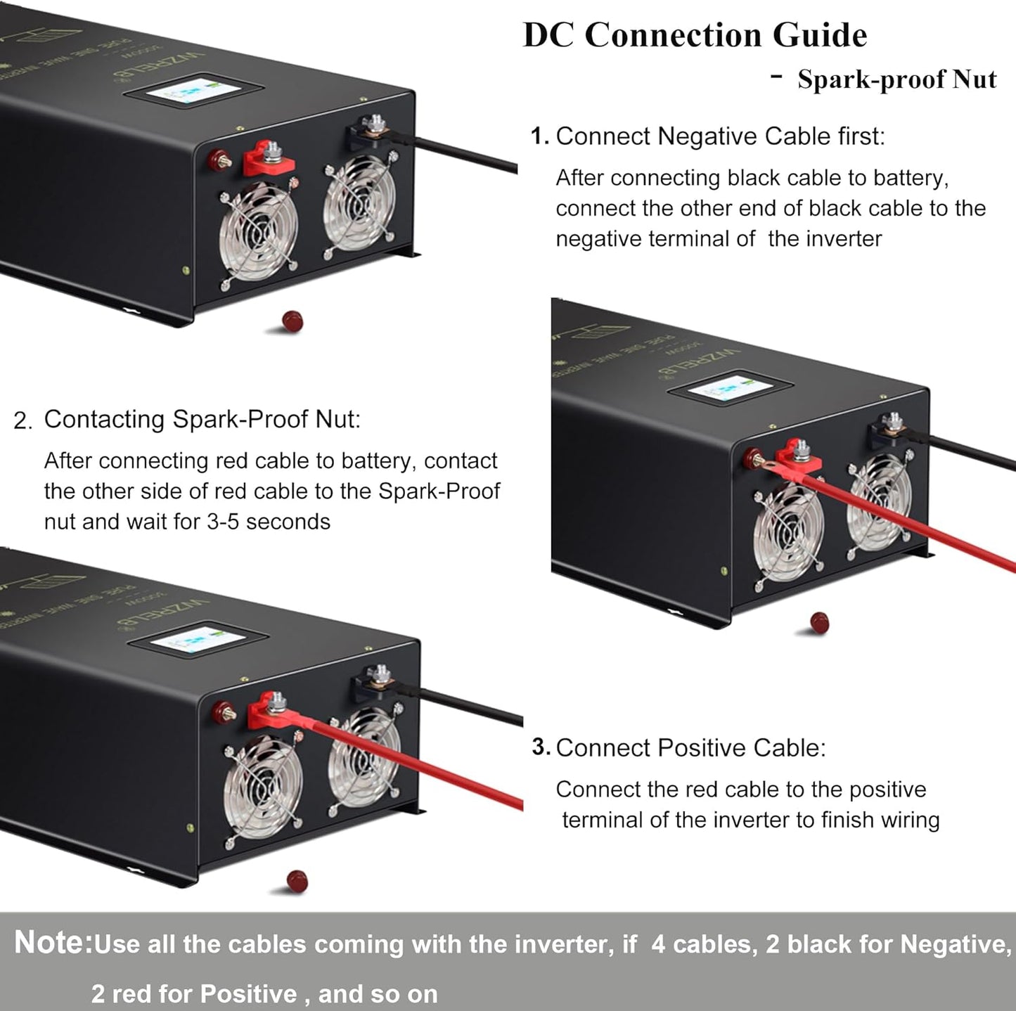 WZRELB 6000W Split Phase Pure Sine Wave Inverter, 48V DC to 120V/240V AC, 4 AC Outlets, Hardwire Terminal, High Efficiency up to 91.6%