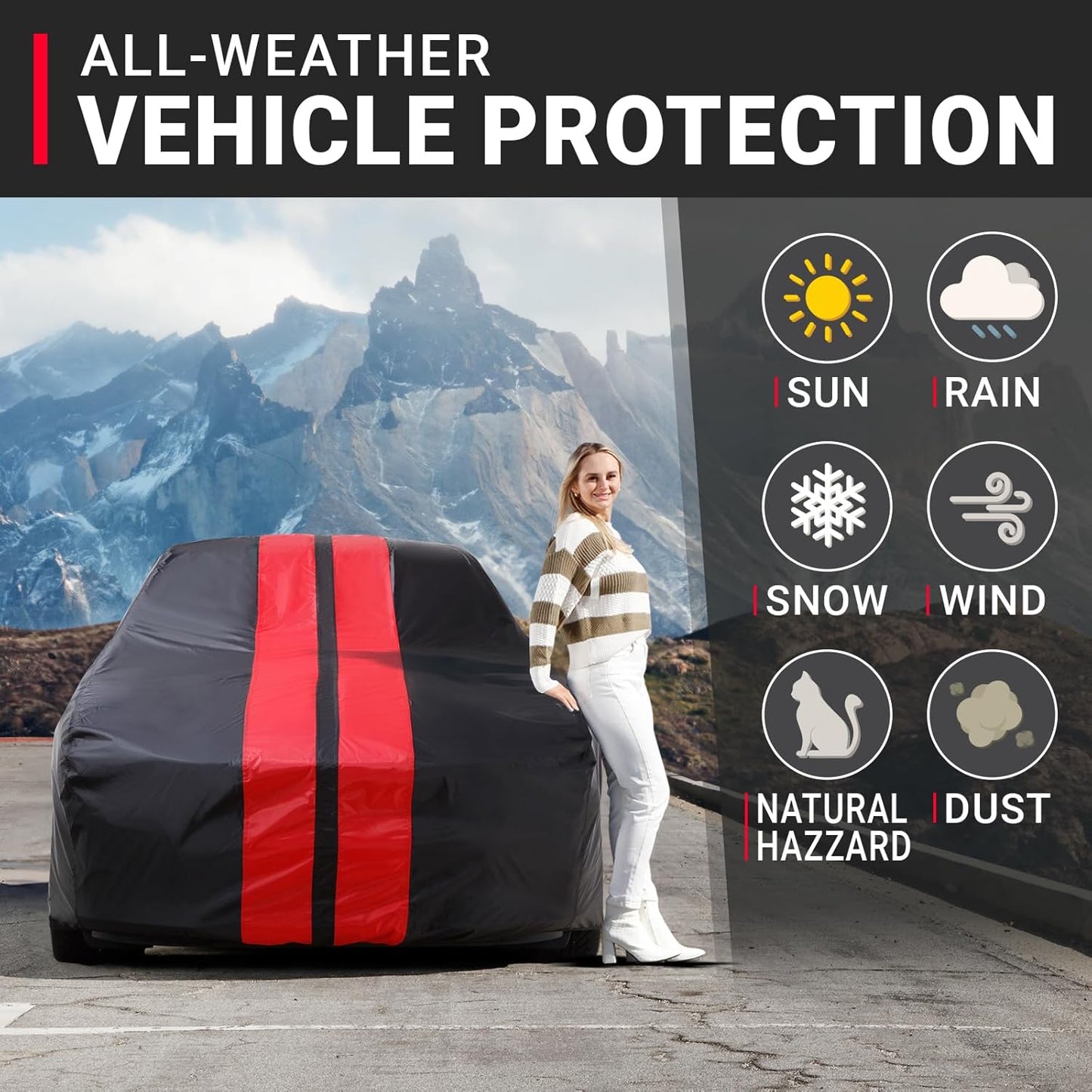 iCarCover Custom Car Cover for Buick Electra (1977-1984) Waterproof All-Weather Rain Snow UV Sun Protector Full Exterior Indoor Outdoor Car Cover (Stripe - Black/Red)