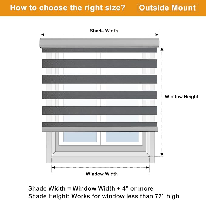 Persilux Cordless Zebra Blinds for Windows Free-Stop Window Shades (27" W X 72" H, Grey) Dual Layer Light Control for Day and Night, Light Filtering Sheer Shades for Home, Easy to Install