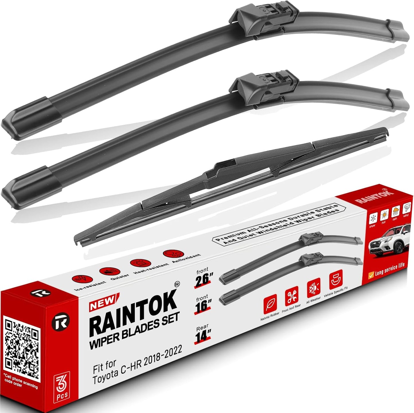 Windshield Wiper Blades Replacement for Toyota CHR C-HR 2018 2019 2020 2021 Original Factory Quality Front Rear Wipers Blade Set for Car - 26" 16" 14" (Piece of 3)