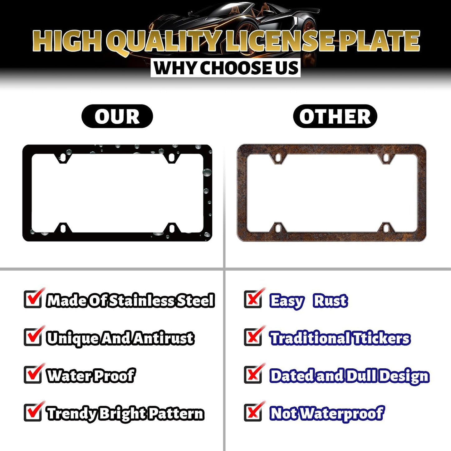 Soccer Ball License Plate Frame Football License Plate Holder Stainless Steel Funny License Plate for USA Canada 6.3" X 12.3" with 4 Holes and Screws