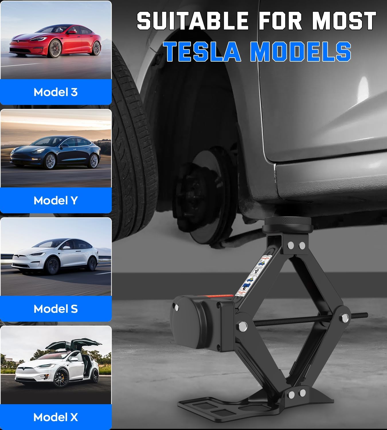 Electric Car Jack for Tesla Model Y Model 3/S/X, Portable 2 Ton 12V Electric Jack for Tesla Vehicles with Lug Wrench