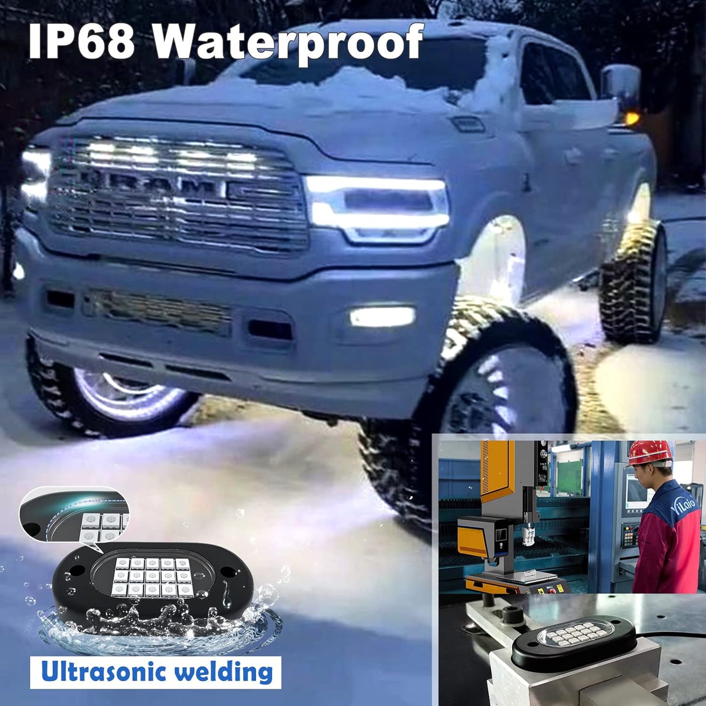 YiLaie RGB LED Rock Lights, 180 LEDs Lights with Phone App/Remote Control & Timing & Music Mode Rock Lights Kits, Waterproof Underglow Light for ATV RZR UTV SUV Off Road AUTO Motorcycle (12 Pods)