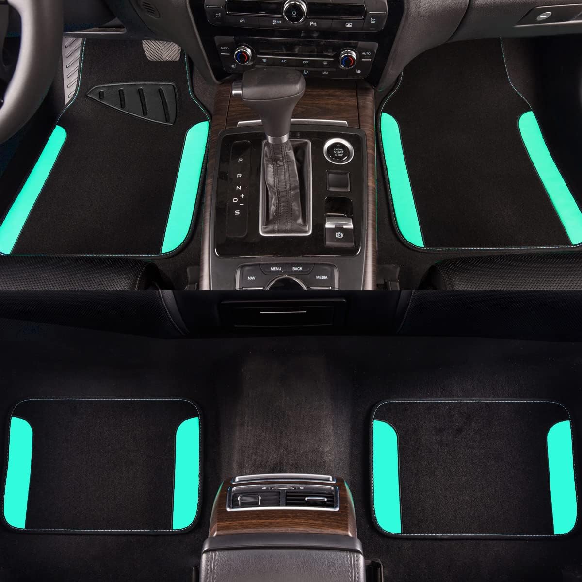 CAR PASS Waterproof Universal Fit Car Floor Mats, Teal Car Mats Fit for SUV,Vans,sedans, Trucks,Set of 4pcs Car Carpet for Women(Black with Mint)