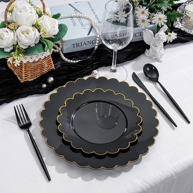 Supernal 360pcs Black Plastic Silverware Heavy Duty Black Plastic Utensils Disposable Cutlery Set Includes Disposable Knives,Forks and Spoons Silverware Set for Parties,Weddings & Birthday