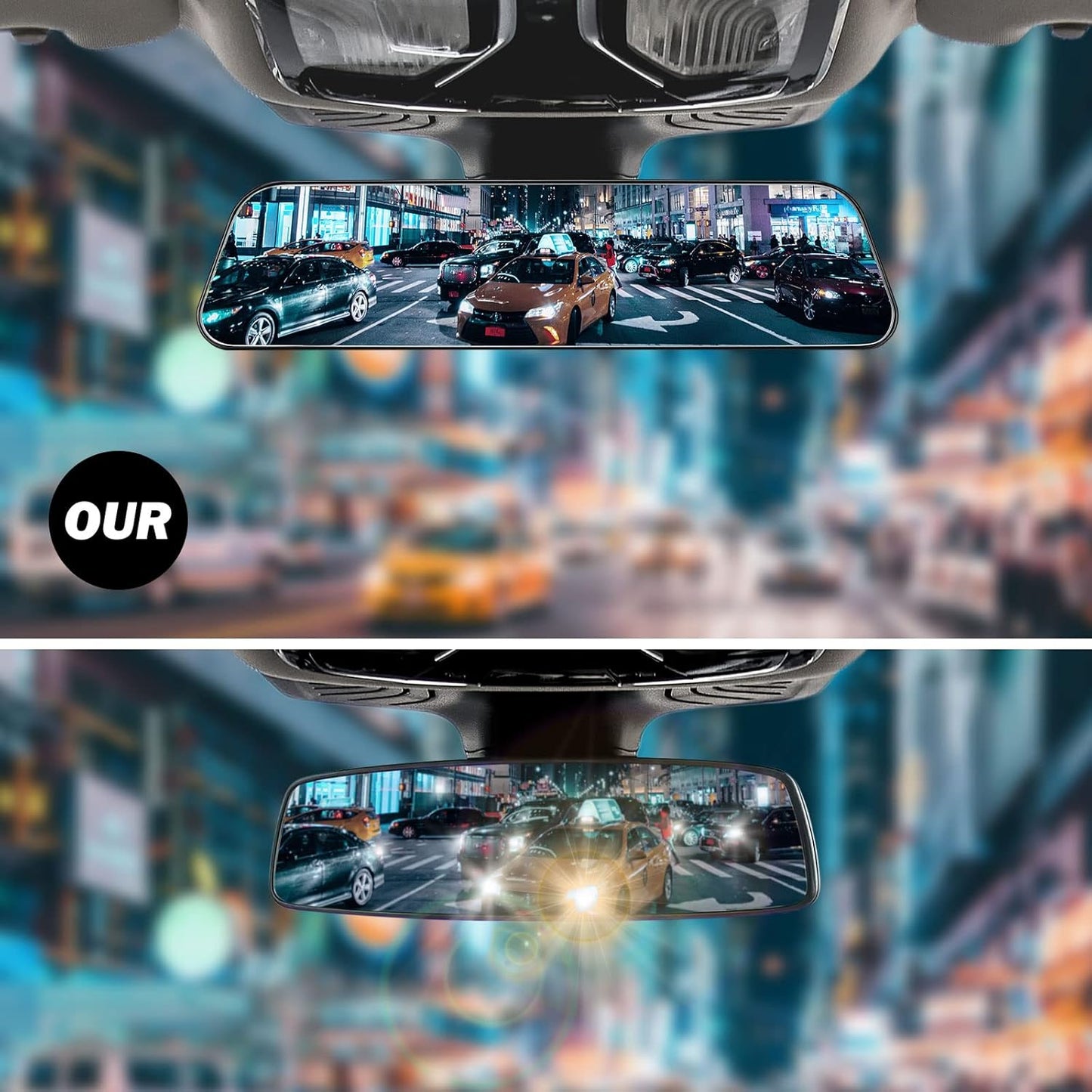 JOYTUTUS Rearview Mirror, 12 Inch Panoramic Anti-Glare Clip-on Wide Angle Convex Rear View Mirror, Effectively to Reduce Blind Spot, Universal for More Car SUV Trucks -Blue