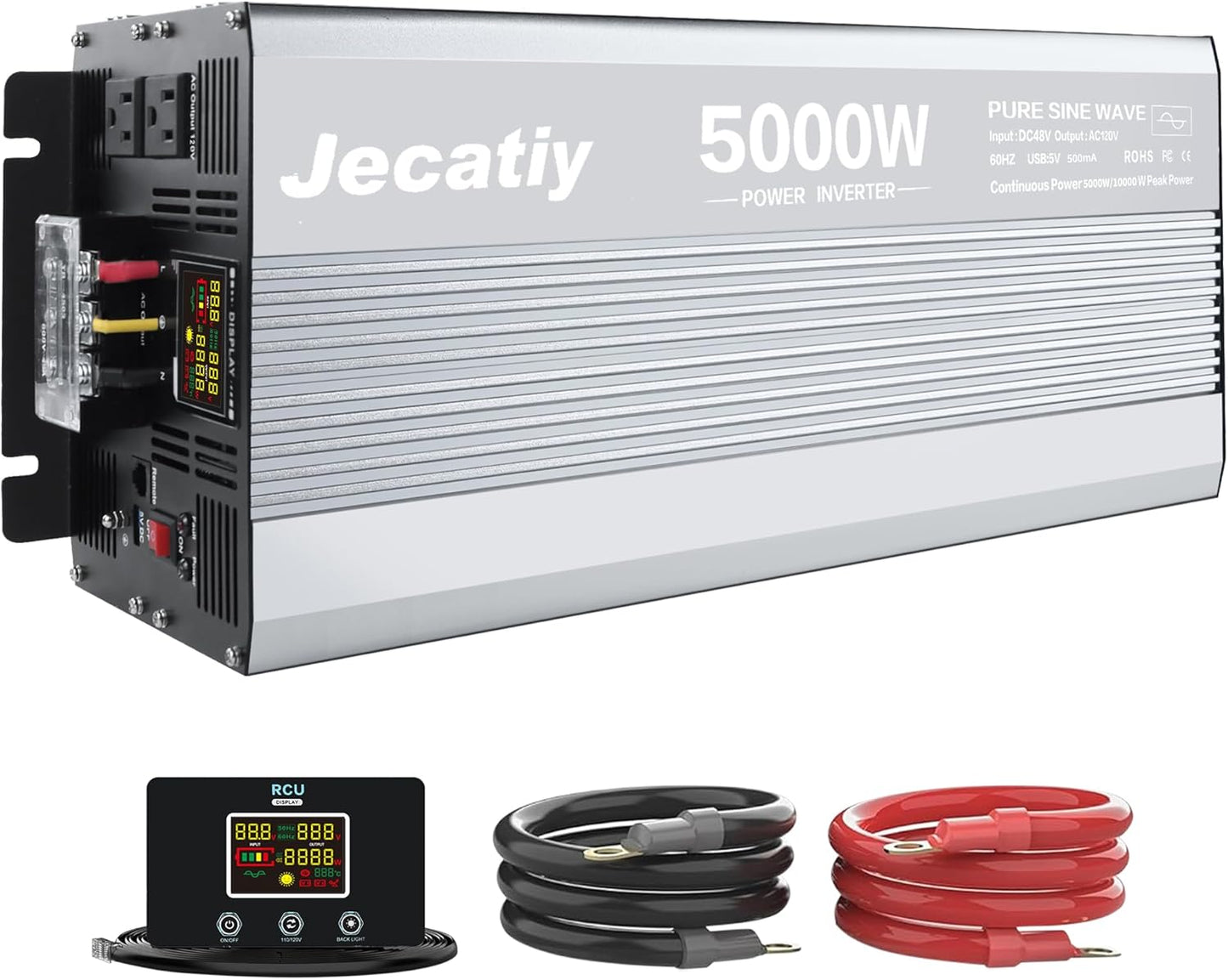 5000 Watt Pure Sine Wave Power Inverter DC 48V to 110V/120V AC Converter with 2 AC,5V 500mA USB Charging Ports, Car Solar Power Inverters with LCD Display for Home RV Truck