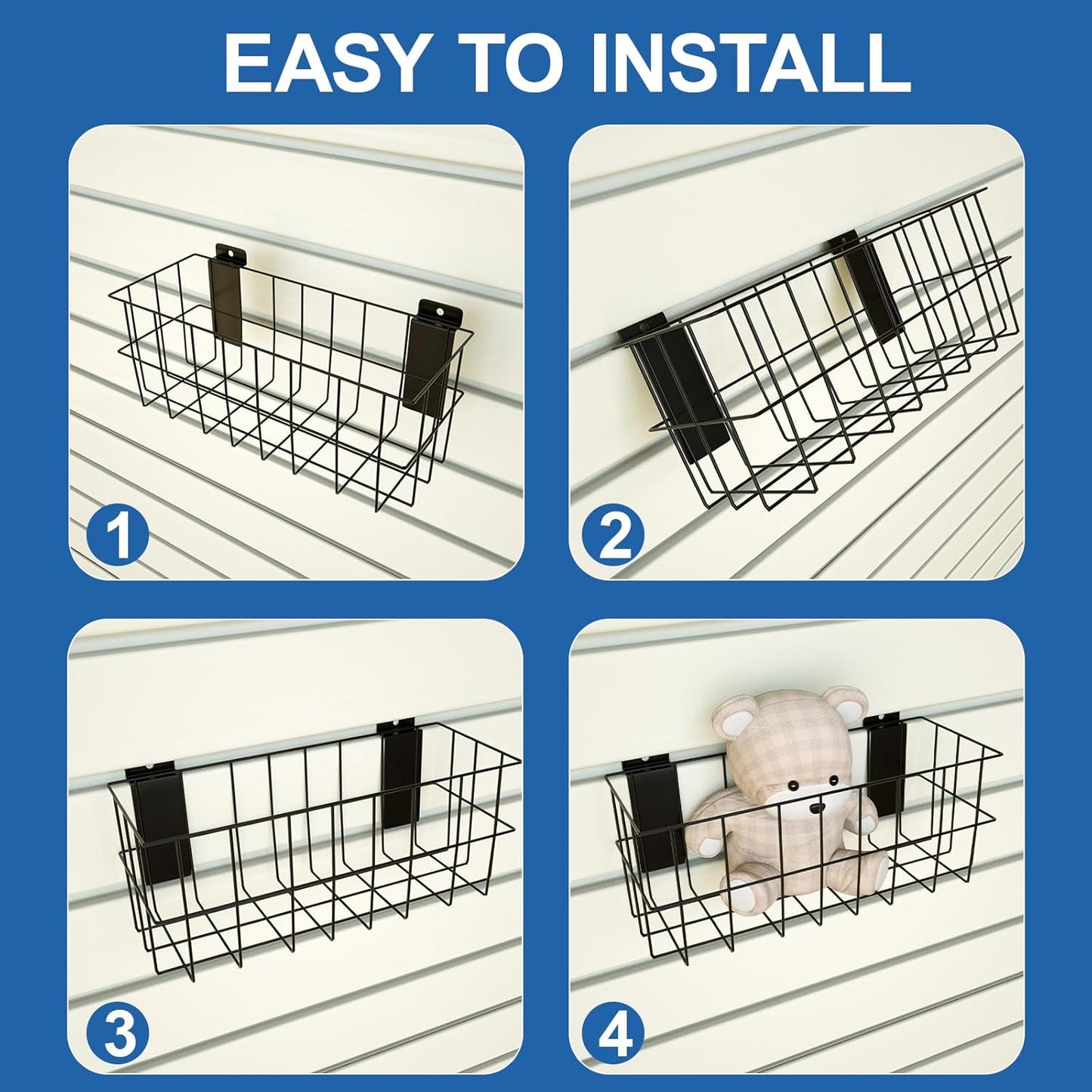 NeatiEase 29 PCS Slatwall Accessories Kit for Garage Rooms Shops Storage, Slat Wall Accessory Includes 3 Pack Slatwall Baskets Set and 26 PCS Multisized Heavy Duty Slatwall Hooks