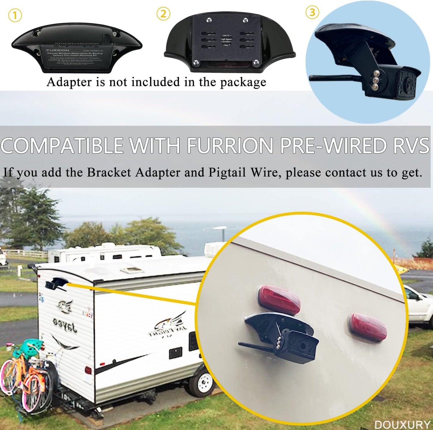 Wireless Backup Camera for RV Truck Trailer Camper Bus 5th Wheel 3 Rear/Side View Cameras 1080P 4-Split 7" Screen with Adapter for Furrion Pre-Wired Night Vision IP69 Waterproof 170° Wide View Angle