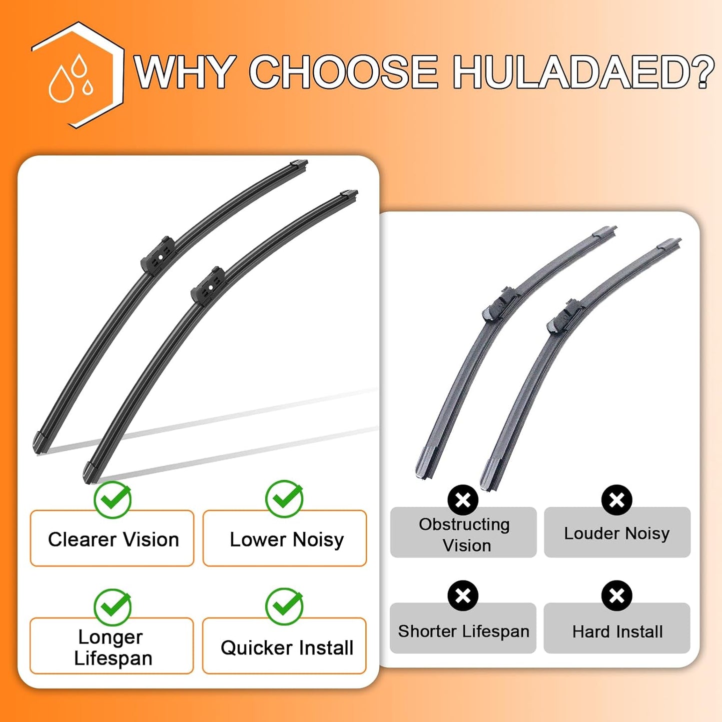 HULADAED® 26'' 22'' 12'' Windshield Wipers Replacement for Volkswagen/VW Atlas 2023-2018,Silicone Front Rear Wiper blades for MY Car-All Weather & Quiet(3 PACK)