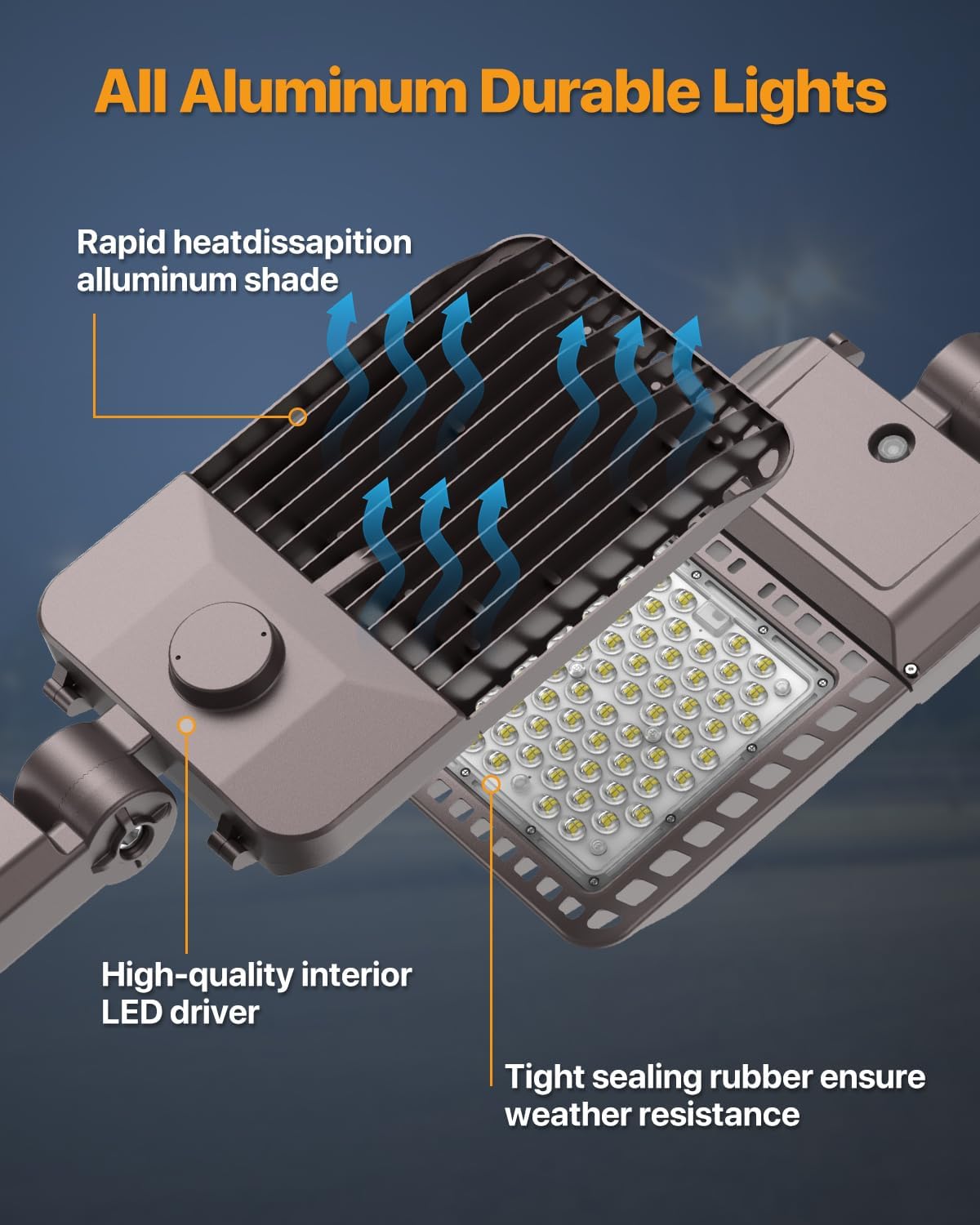 Parking Lot Light 200W 30,000LM Slip Fitter 200 Watt Led Street Pole Light with Dusk-to-Dawn Photocell 5000K 100-277V IP65 Waterproof 3PACK Commercial Area Lighting for Parking Lot, Roadways