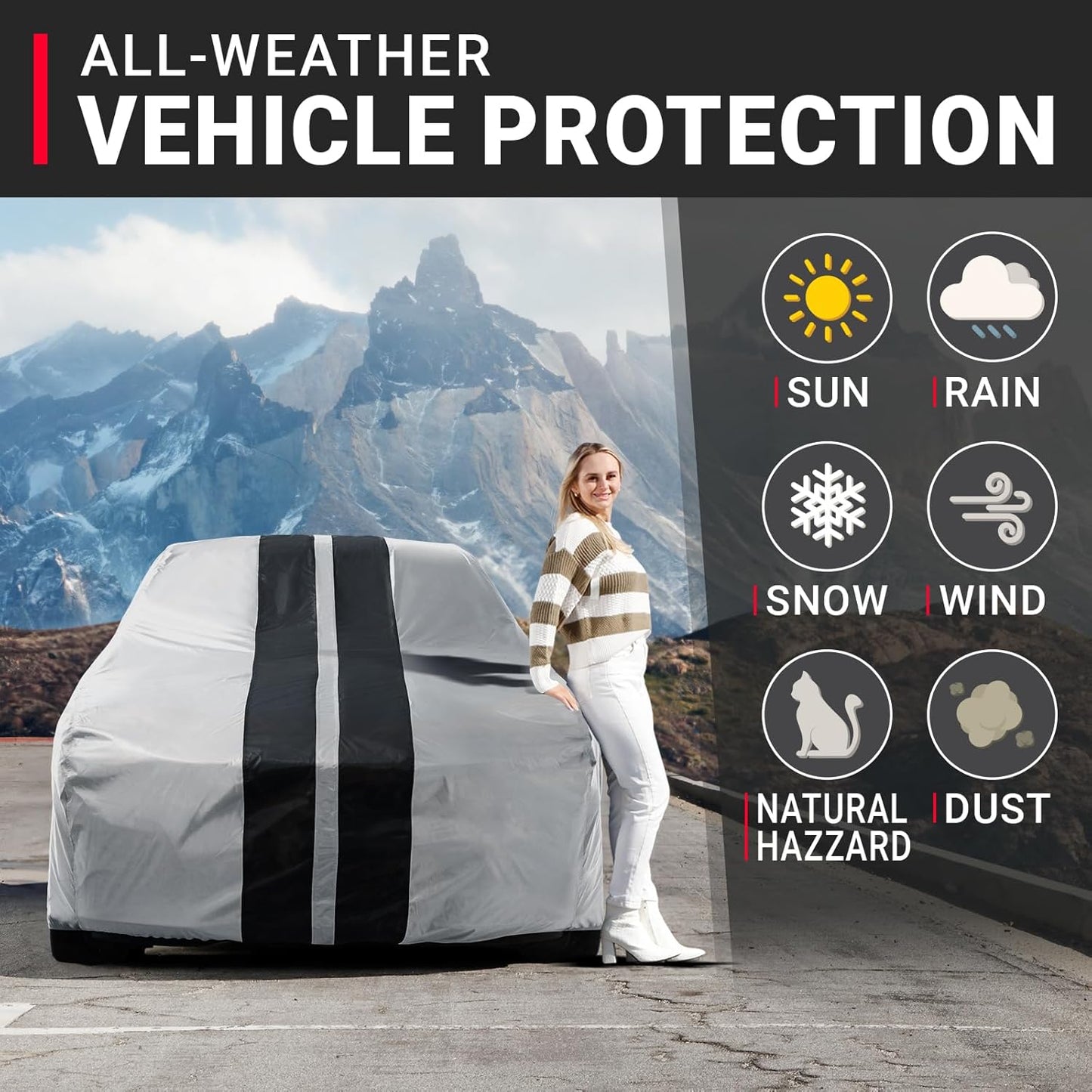 iCarCover Custom Car Cover for 2020-2025 Chevy Corvette C8 Without High Wing Spoiler Waterproof All Weather Rain Snow UV Sun Protector Full Exterior Indoor Outdoor Car Cover (Stripe - Gray/Black)
