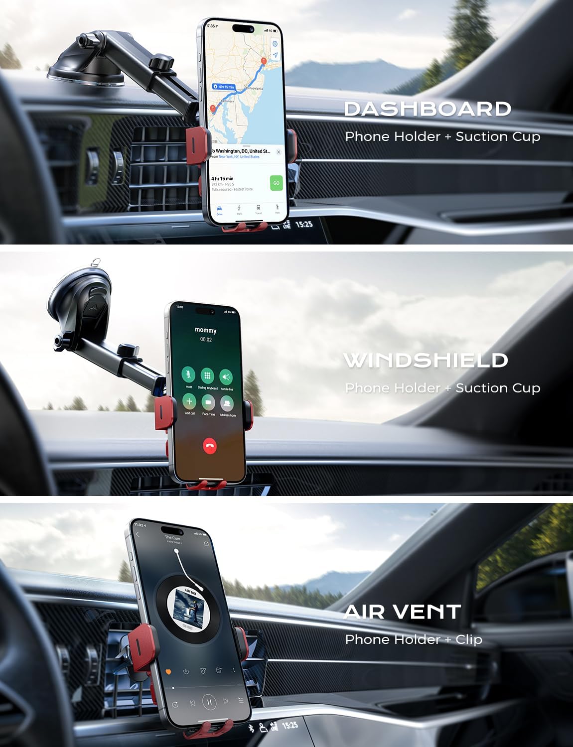 CHGeek Wireless Car Charger, 15W Fast Charging Auto Clamping Car Charger Phone Mount Phone Holder fit for iPhone 15 14 13 12 11 Pro Max Xs, Samsung Galaxy S25 Ultra S24 S23 S22, S21, S20, Red