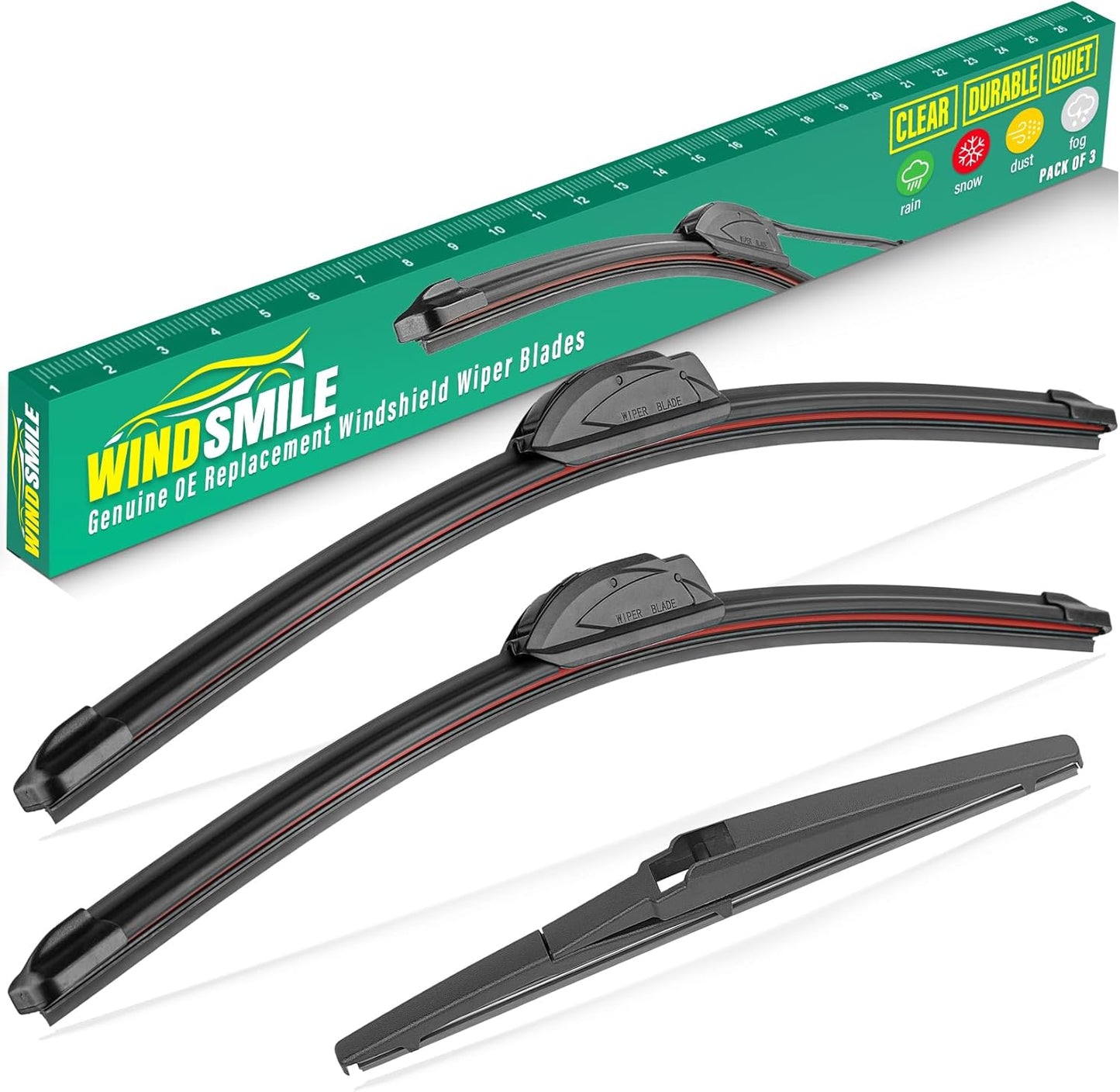 26" 20" 12" Windshield Wiper Blades Replacement for Toyota Highlander 2008-2019 Premium All Weather Front Rear Wipers Set - OEM Quality (Pack of 3)