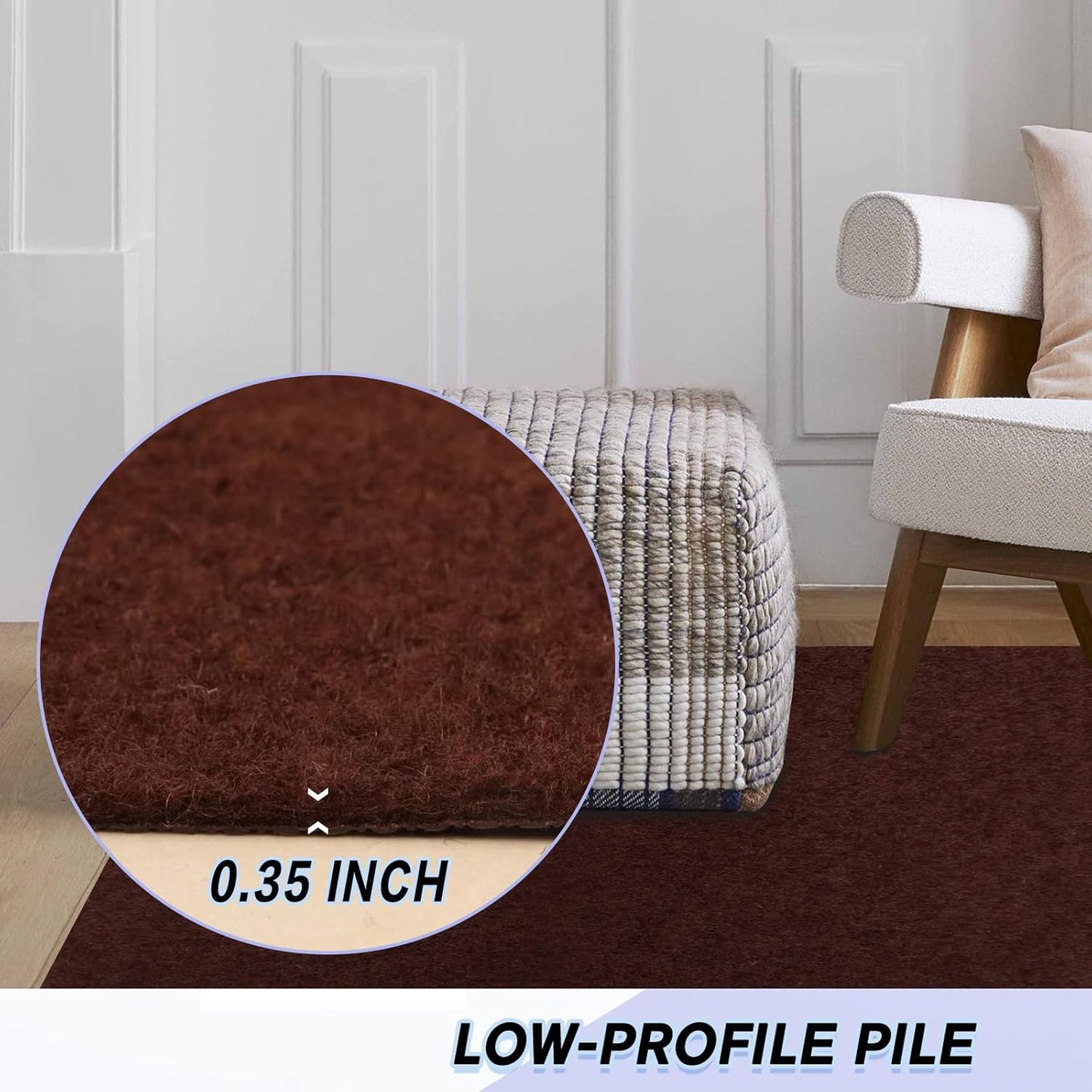 Custom Size Backed Non-Slip Area Rugs Runner, Easy Clean, Waterproof Runner Rugs for Hallway Entryway, Kitchen, Laundry, 2FT x 55FT, Brown