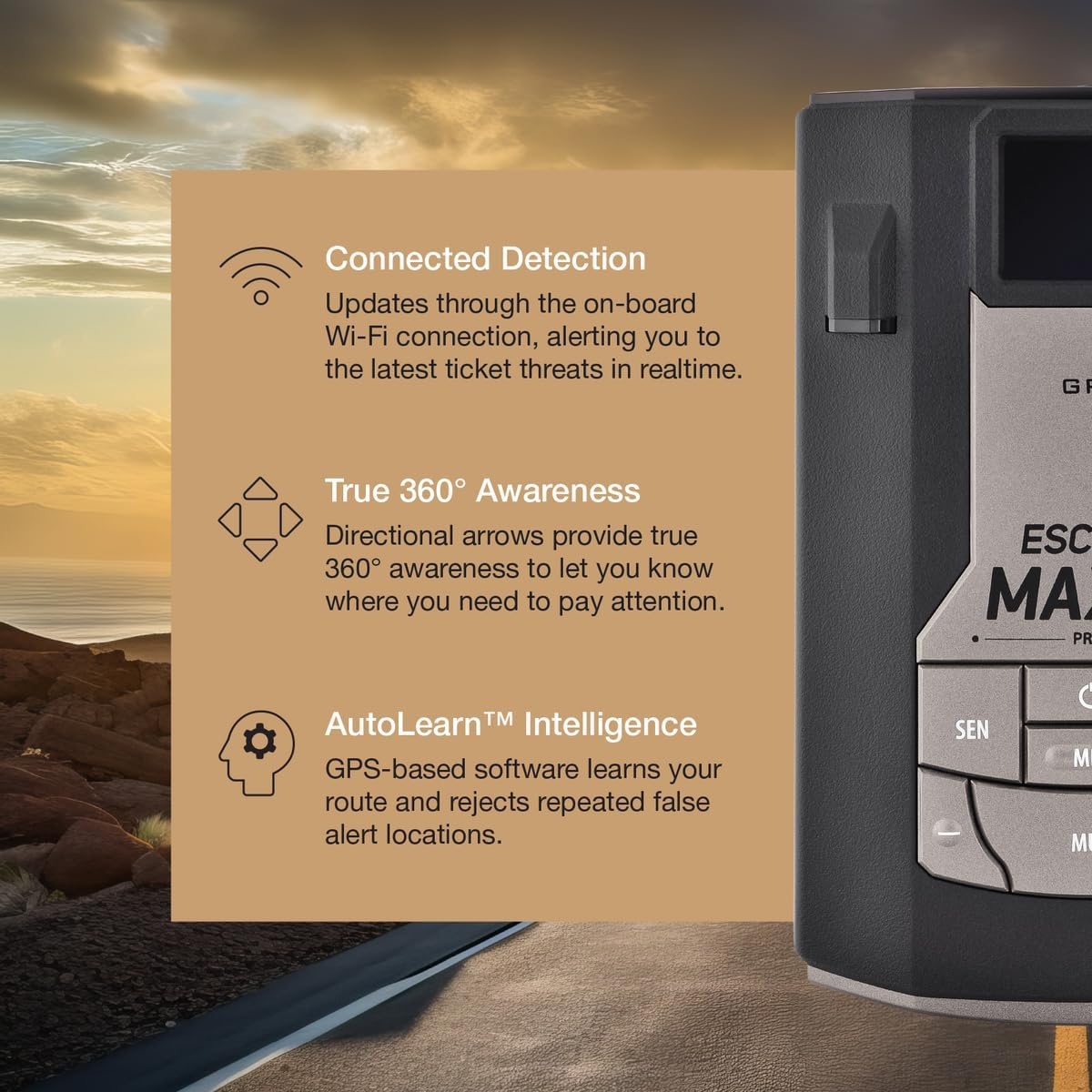 Escort MAX 360c Radar Detector with M2 Smart Dash Cam & OBDII Cord Bundle
