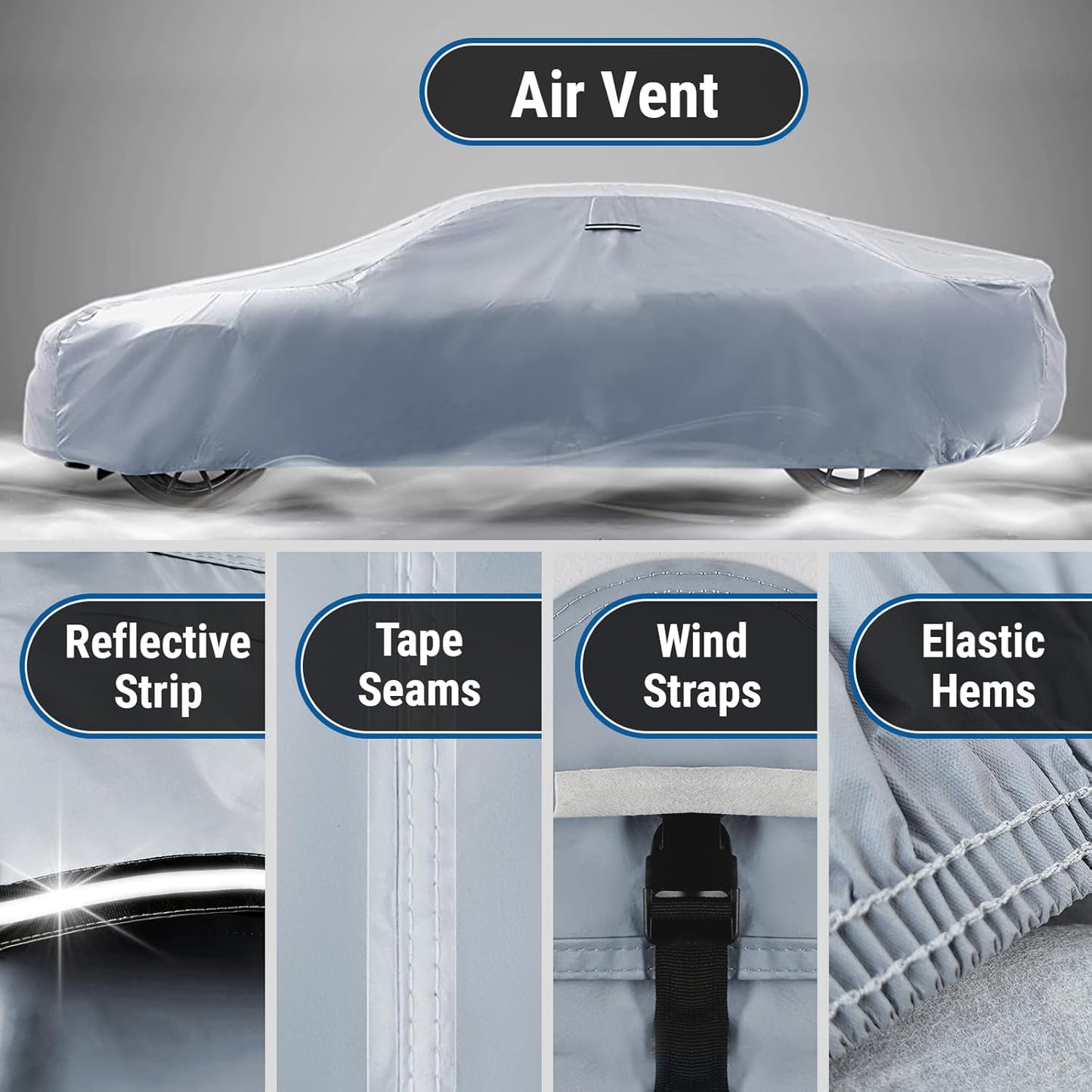 iCarCover Custom Car Cover for Chevy Malibu (1964-1972) Waterproof All Weather Rain Snow UV Sun Protector Full Exterior Indoor Outdoor Car Cover (Stripe - Gray/Black)