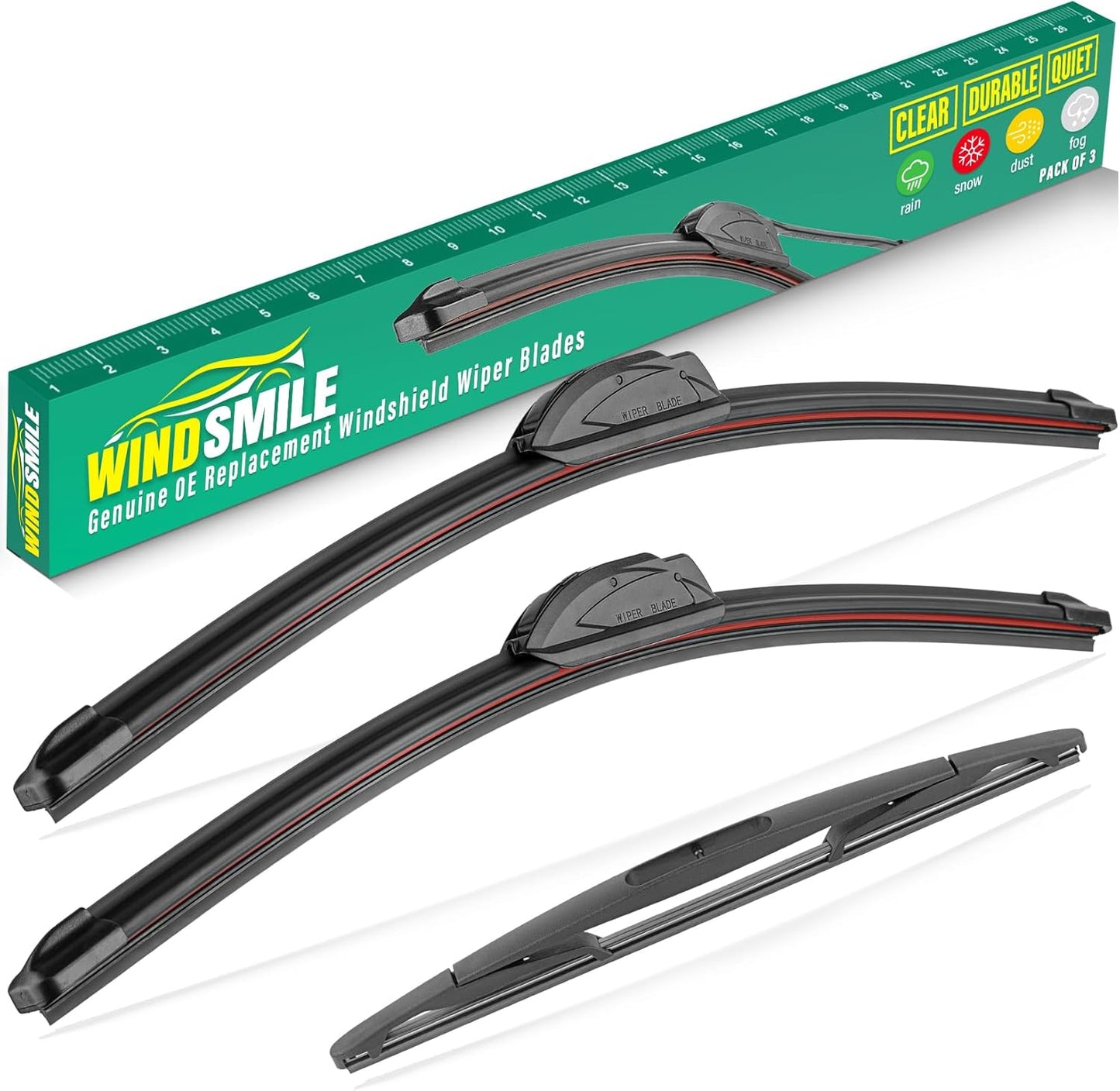 24" 22" 12" Windshield Wiper Blades Replacement for Ford Flex 2009-2019 Premium All Weather Front Rear Wipers Set - OEM Quality (Pack of 3)