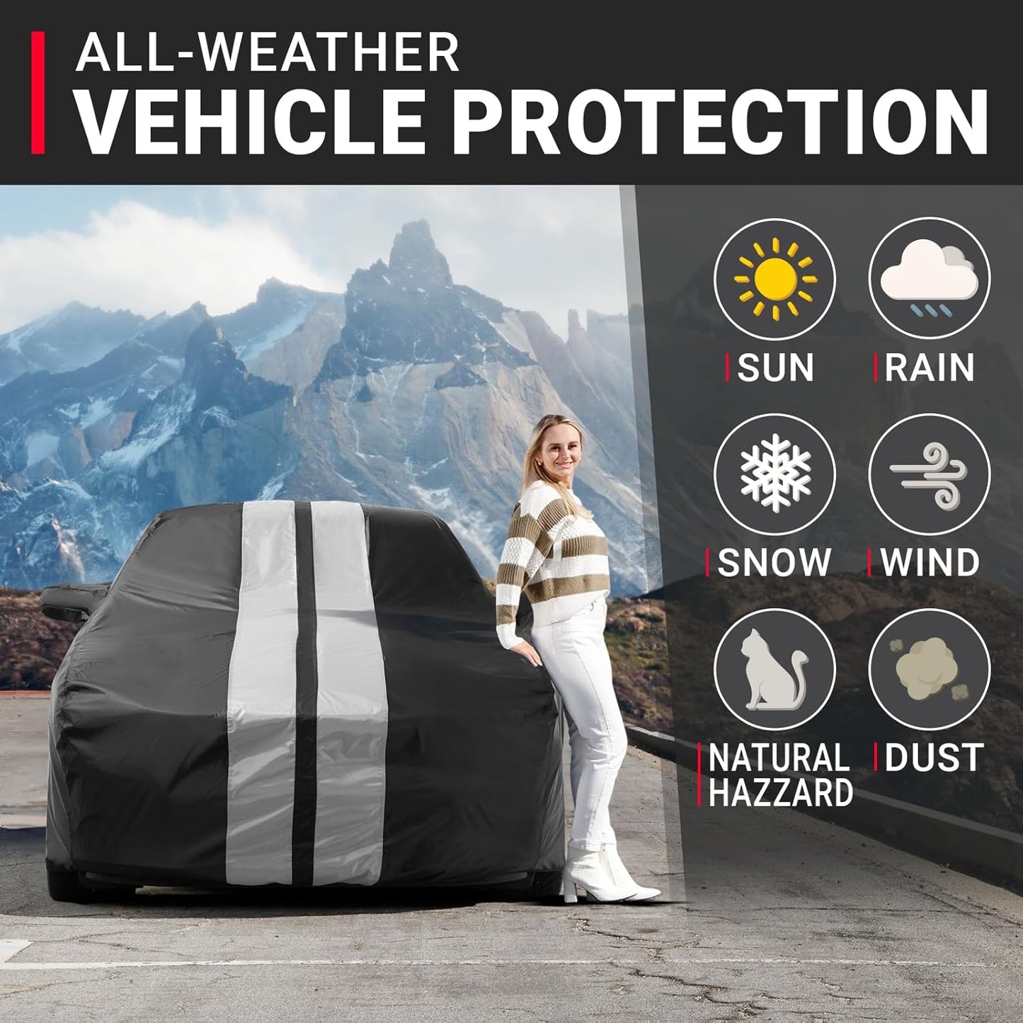 iCarCover Custom Car Cover for Buick Allure (2005-2010) Waterproof All-Weather Rain Snow UV Sun Protector Full Exterior Indoor Outdoor Car Cover (Stripe - Black/Gray)