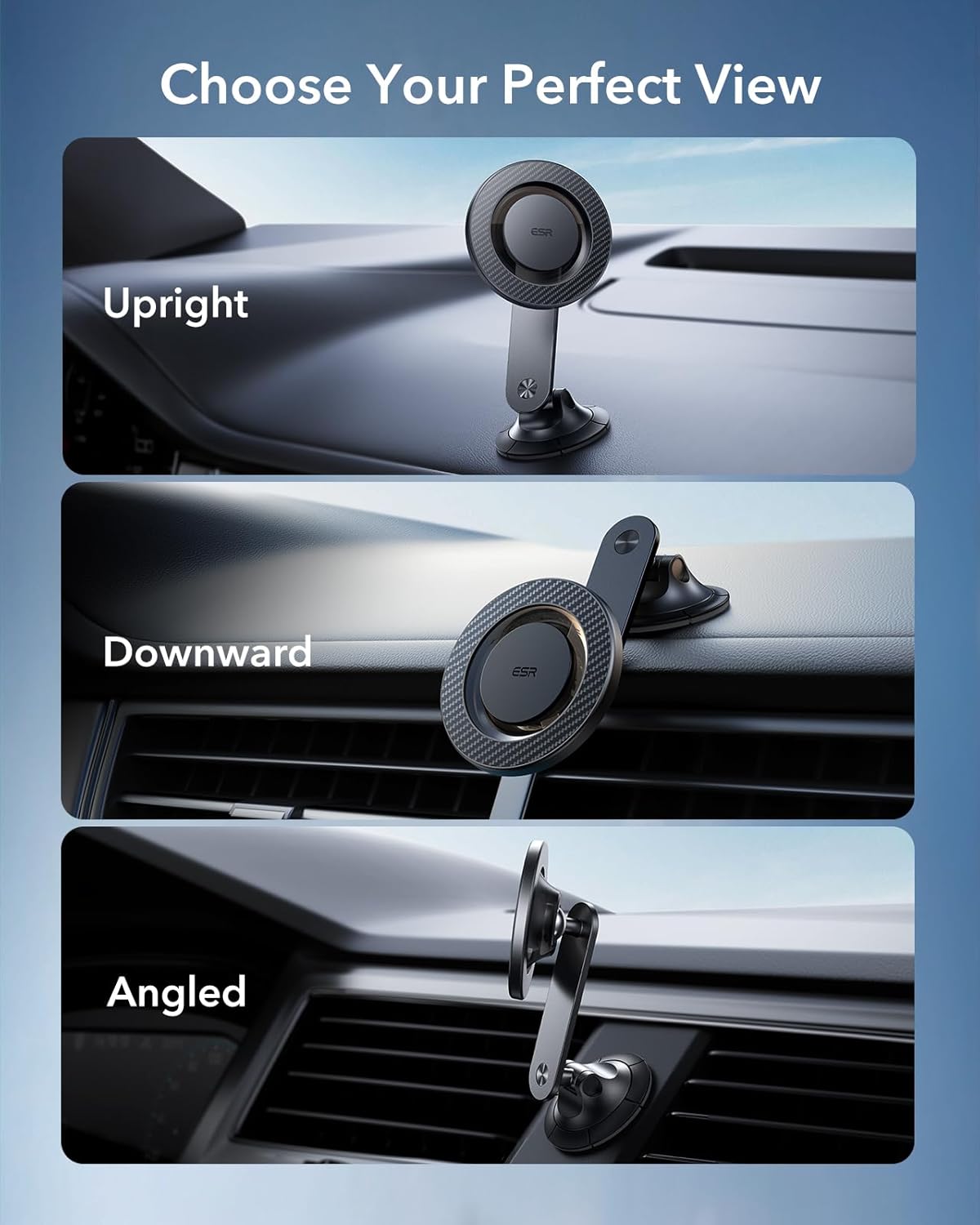 ESR for MagSafe Car Mount, Upgraded Dashboard Magnetic Phone Holder for Car, 360° Rotation, Car Phone Holder Mount for iPhone 16/16e/15/14/13/12,S25,Strong Magnets,Car Accessories(with 2 Metal Rings)