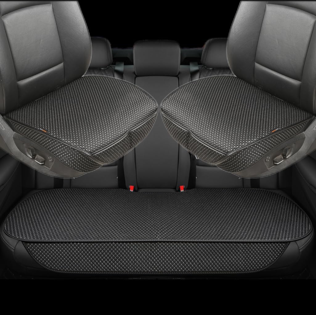 Auto Newer Breathable Universal Four Seasons Car Seat Covers, Luxury Include Front Car Seat Protector and RearCar Seat Cushion,Compatible with 95% Vehicles Fit for Cars Truck SUV (Black,3PCS)