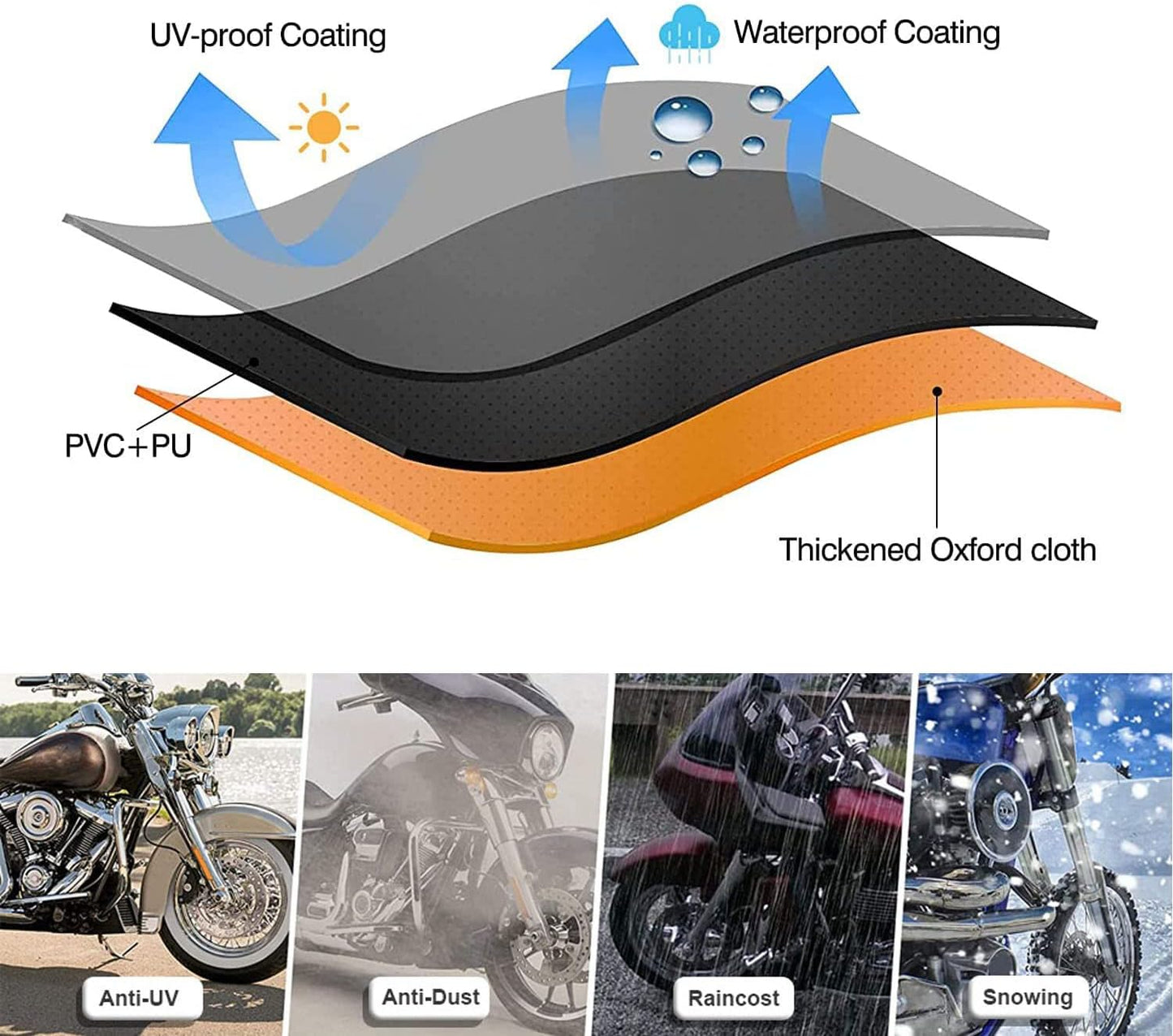 Comnova Motorcycle Cover 104 Inch, 600D Universal Motorcycles Cover Waterproof with Lock-Holes All Season, Large Motorbike Vehicle Scooter Cover for Harley Davidson, Honda, Suzuki, Kawasaki, Yamaha