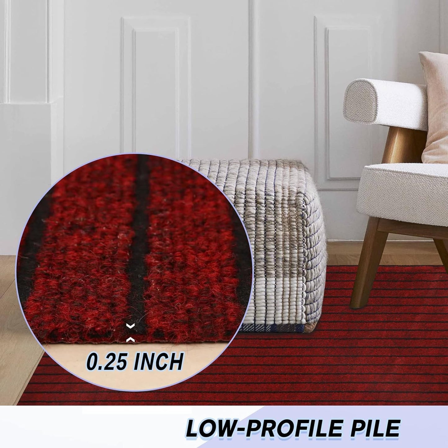 Custom Size Backed Non-Slip Area Rugs Runner, Easy Clean, Waterproof Runner Rugs for Hallway Entryway, Kitchen, Laundry, 4FT x 15FT, Red Stripe