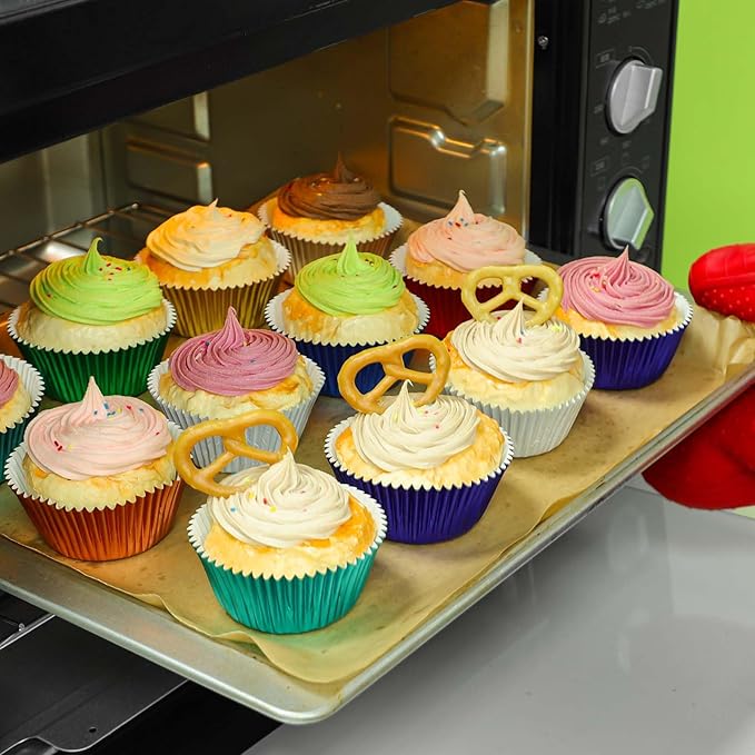Gifbera 300-Count Mini Foil Cupcake Liners Metallic Muffin Liners Baking Cups, Aqua