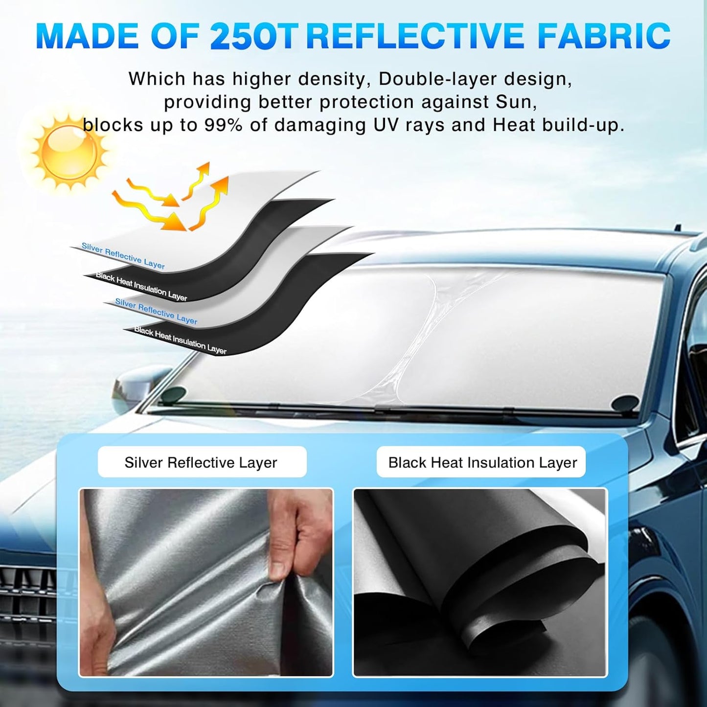 KUST Windshield Sun Shade fit for 2021-2025 Chevrolet Suburban/Chevy Suburban/GMC Yukon XL Accessories, Sun Visor Protector Foldable Blocks UV Rays Keep The Car Cooler