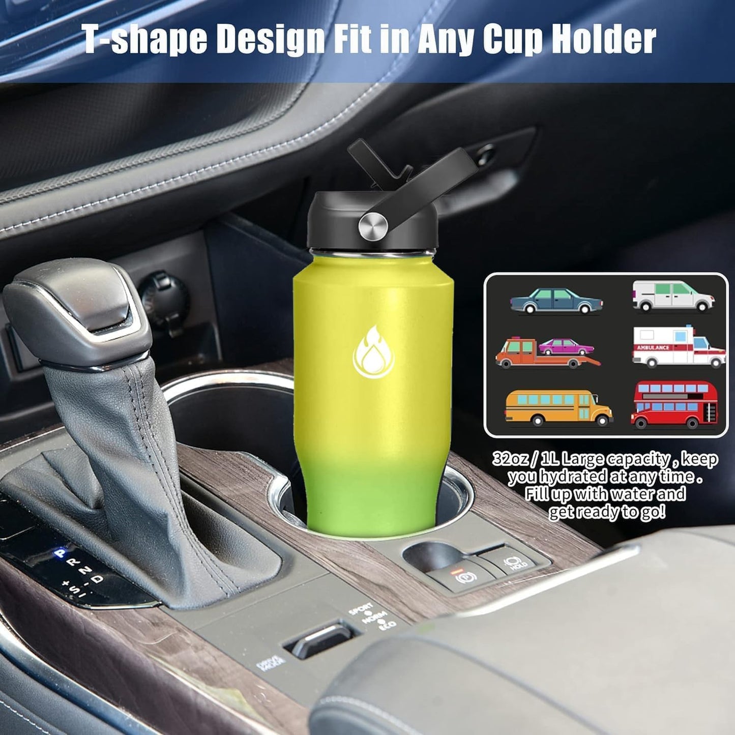 SENDESTAR 32oz Water Bottle Wide Mouth Stainless Steel Vacuum Insulated Double Wall with 2 Straw Lids Fit in Any Car Cup Holder